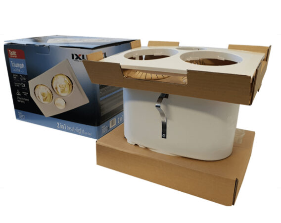 Production Packaging Innovations designed protective inserts for IXL Appliances’ iconic Tastic bathroom heat lights and saved IXL thousands in future damaged products.