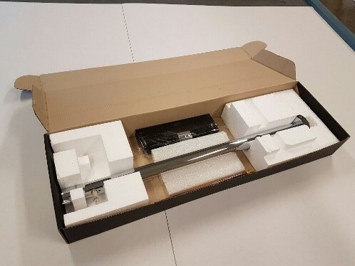 An example of Sussex's previous packaging solution, with foam elements & bubble wrap. The packaging was custom to each tap model, meaning high volumes of packaging needed to be kept onsite.