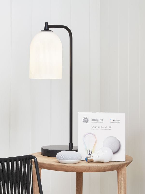 The GE Imagine smart light starter kit enables voice controlled lighting for your home. Image courtesy of Beacon Lighting.