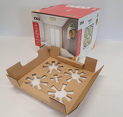 PPI designed protective cardboard inserts to securely hold IXL’s delicate lights.